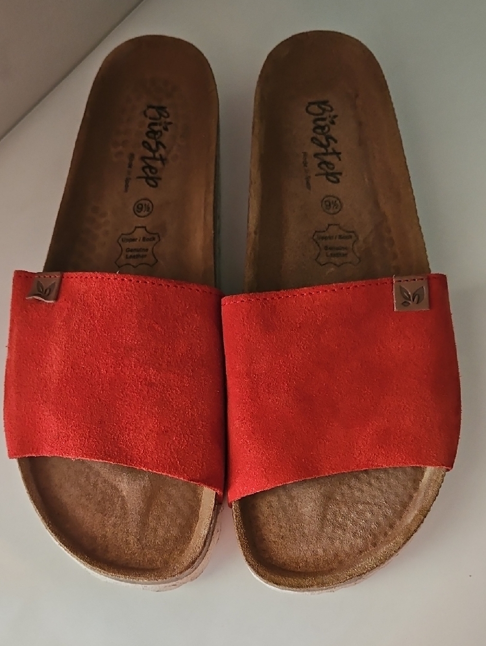 BIO STEP RED SUEDE SLIDES SZ 9.5